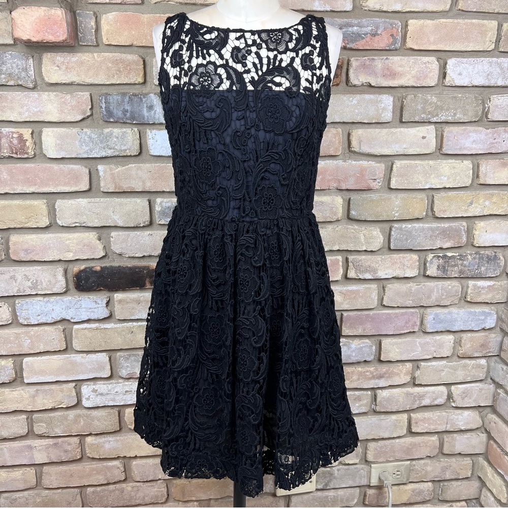 PRADA black guipure lace fit and flare dress | IT 44